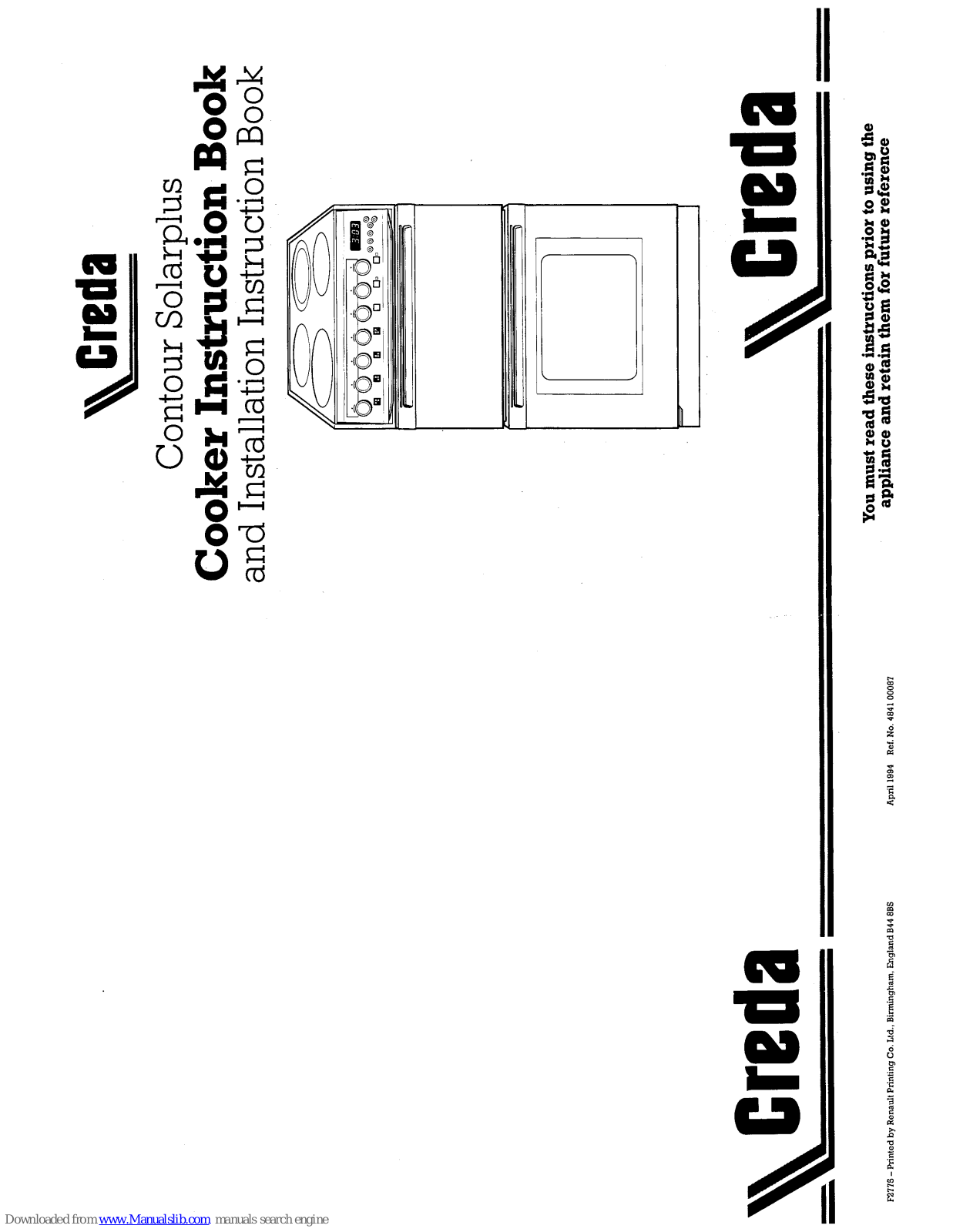 Creda HB48426, Contour Solarplus 48425, Contour Solarplus 48426 Instruction And Installation Book