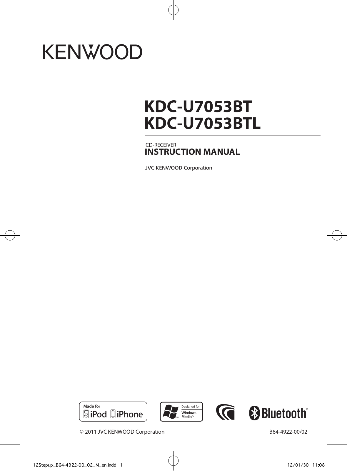 Kenwood KDC-U7053BTL, KDC-U7053BT User Manual