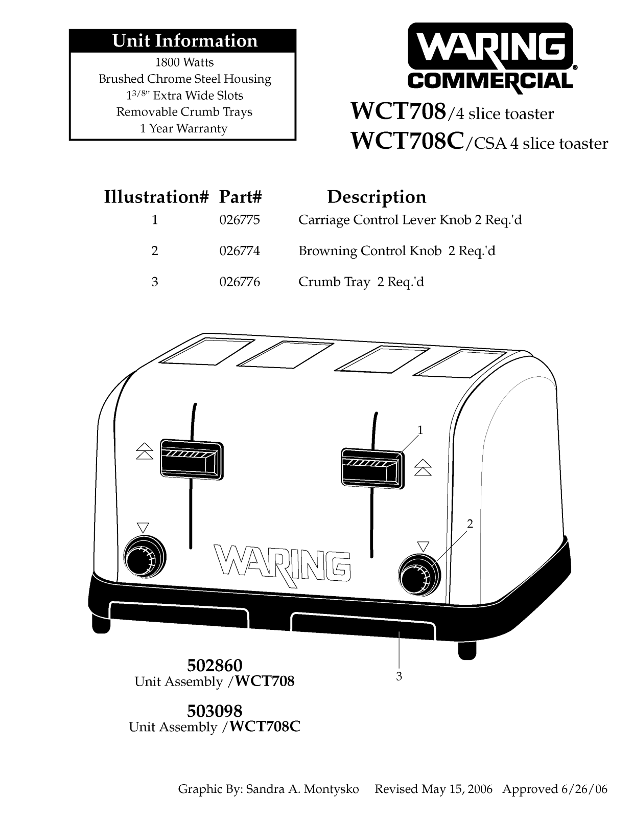 Waring WCT708C Parts Manual