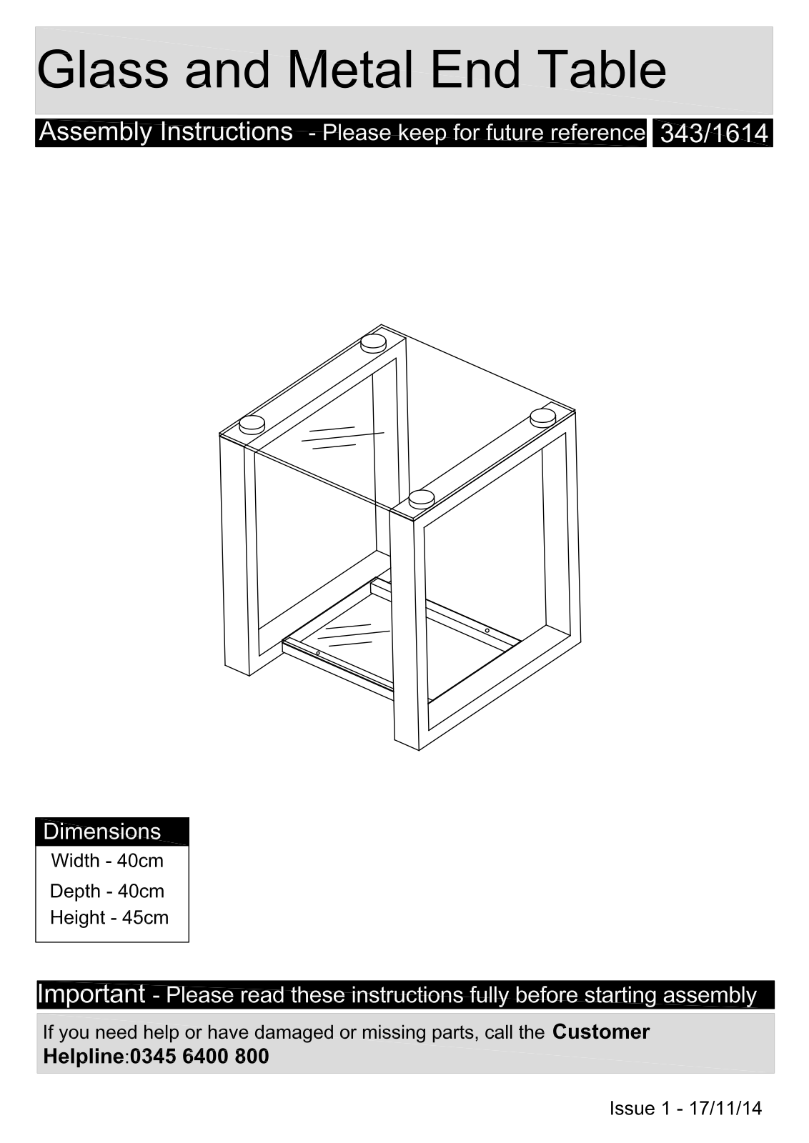 Argos 343-1614 ASSEMBLY INSTRUCTIONS