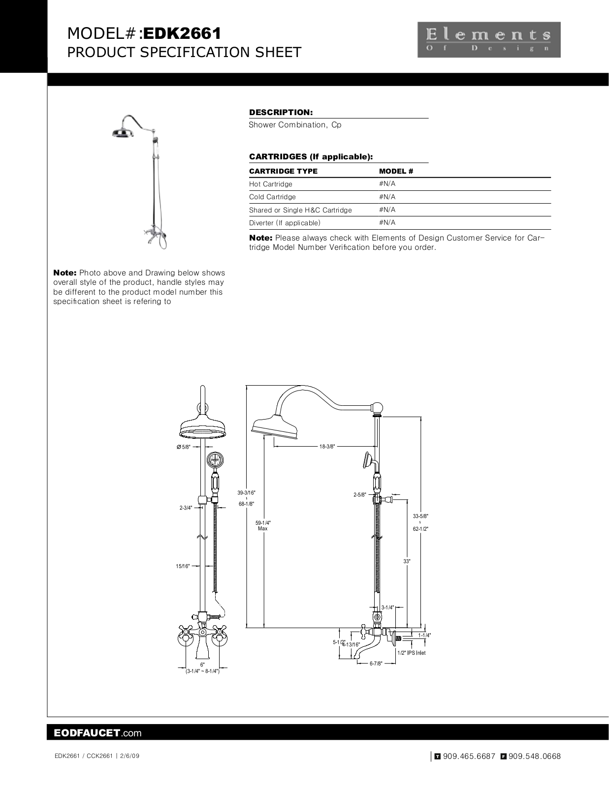 Elements of Design EDE2155 Specification Sheet