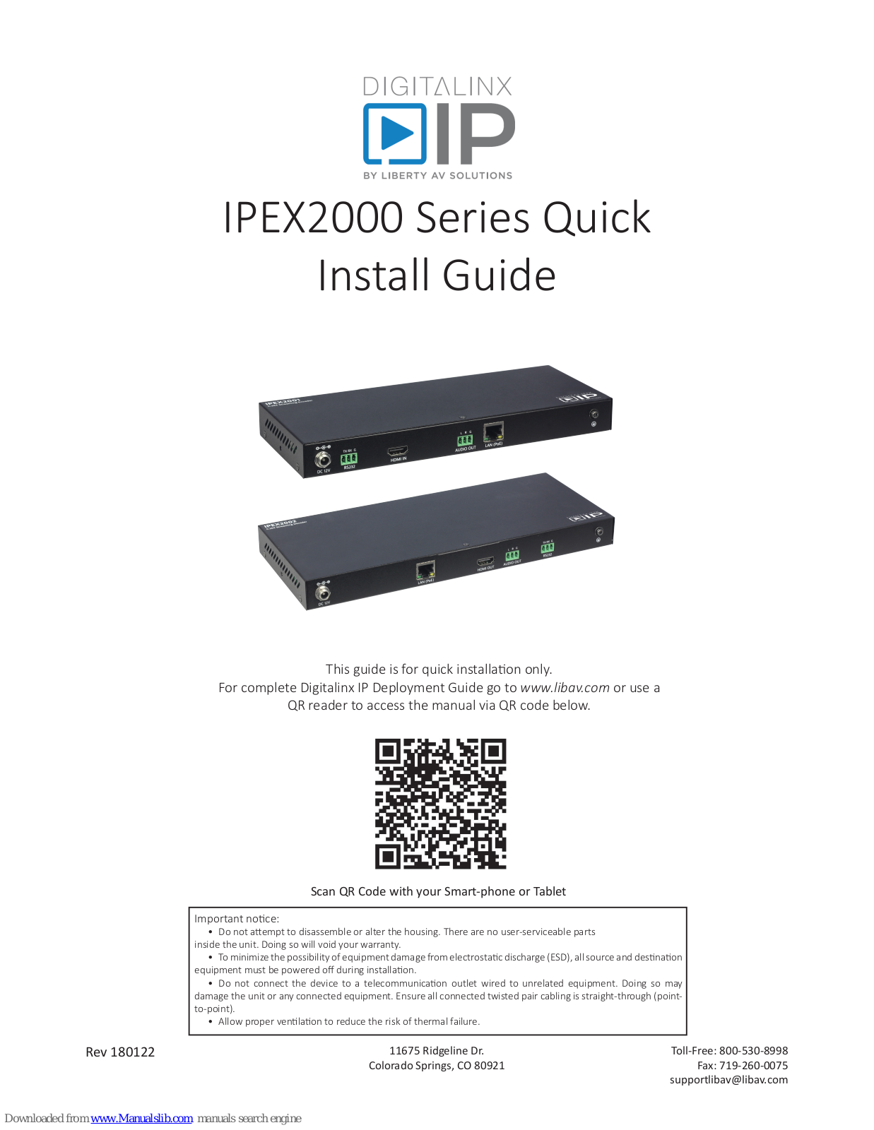 DigitaLinx IPEX2001, IPEX2002 Quick Install Manual