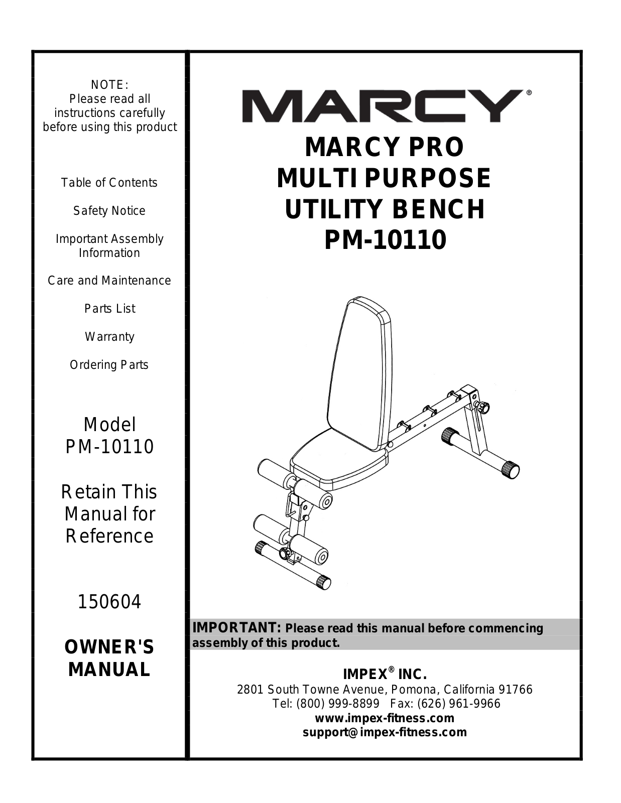 Marcy PM-10110 Owner's Manual