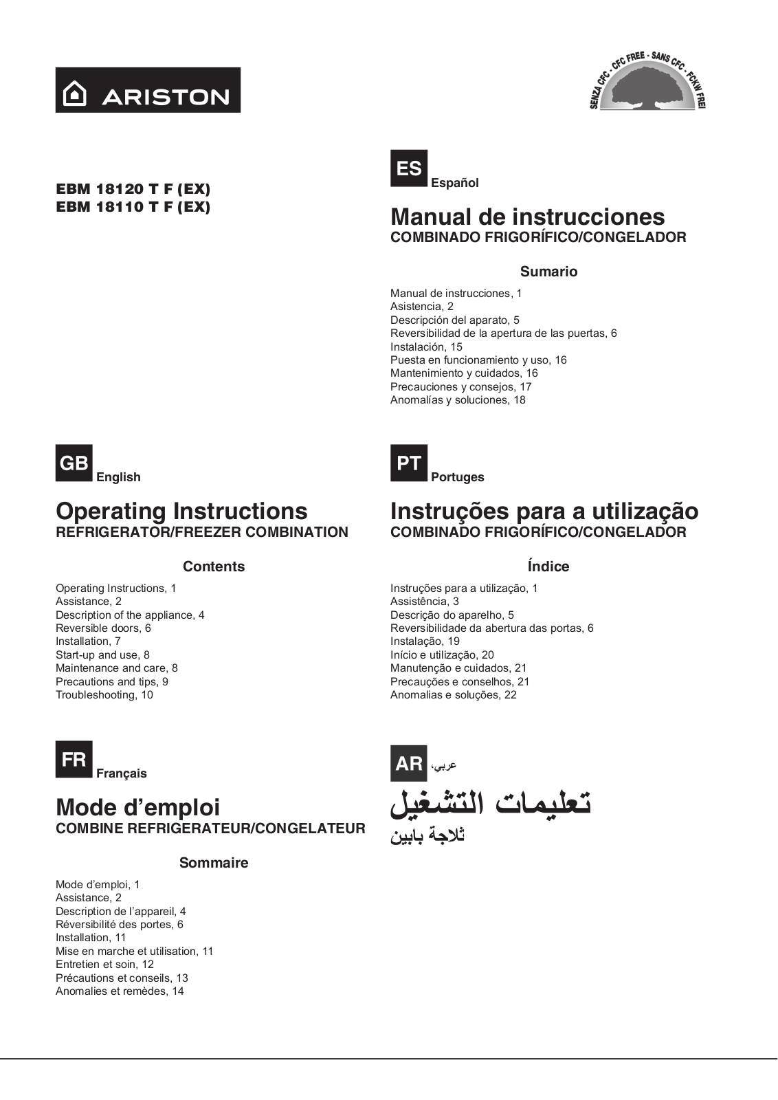 Hotpoint EBM 18120 T F, EBM 18110 T F User Manual