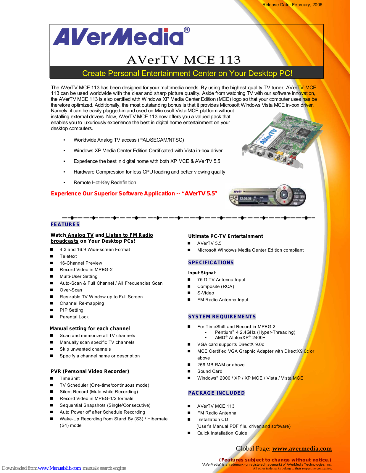 Avermedia AVerTV MCE 113 Specification - ManualMachine.com