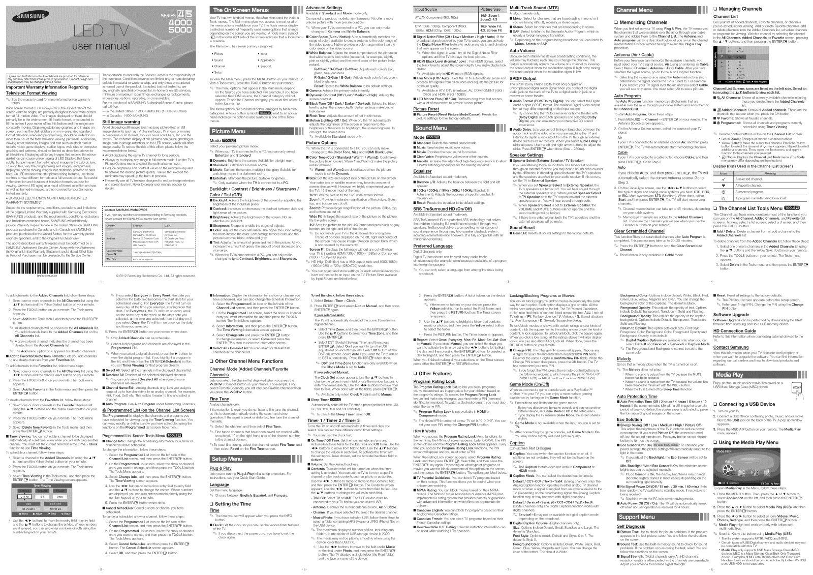 Samsung UN46EH5000FXZA-TS02, UN46EH5000FXZA-CS01, UN32EH5000FXZA-TS01, UN32EH4000FXZA-US03, UN32EH4000FXZA-TS02 Owner’s Manual