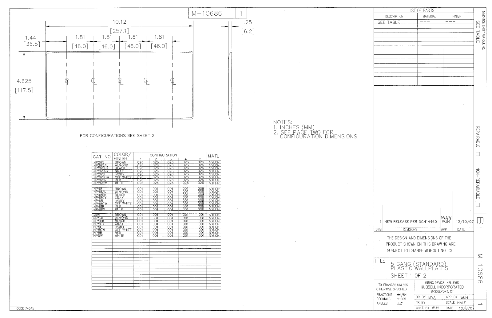 Hubbell NP265 Reference Drawing