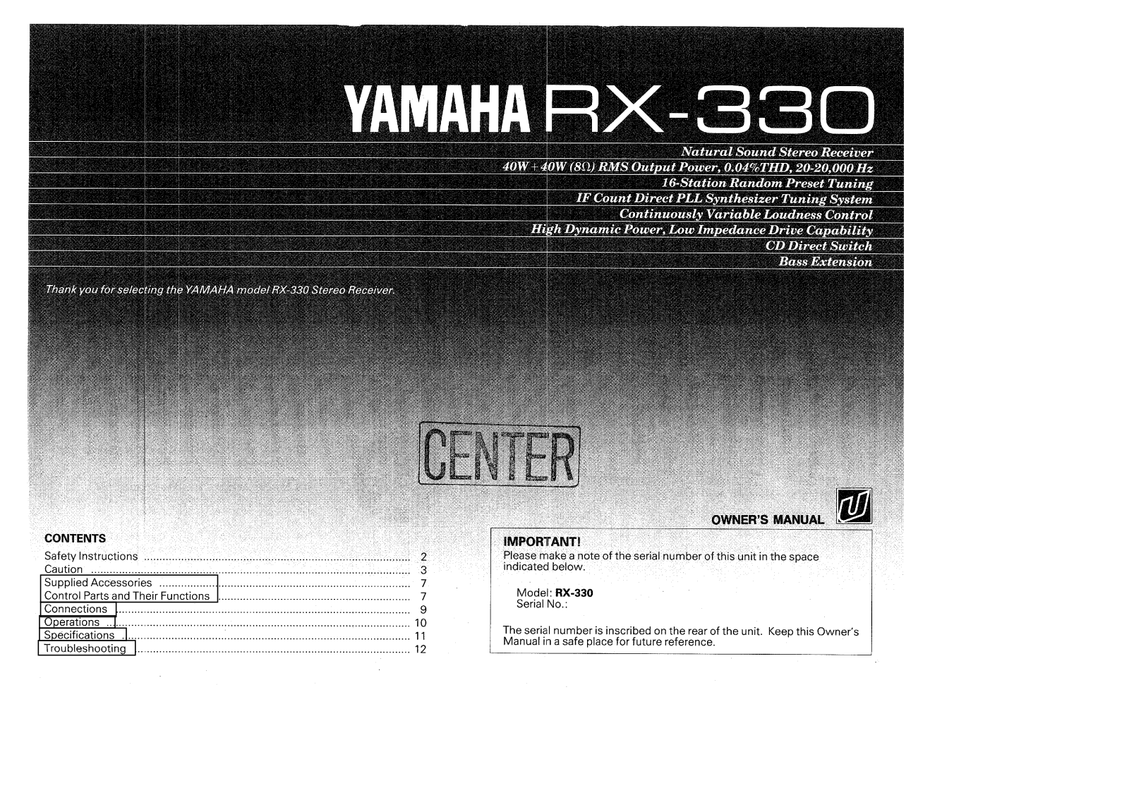 Yamaha RX-330 User Manual