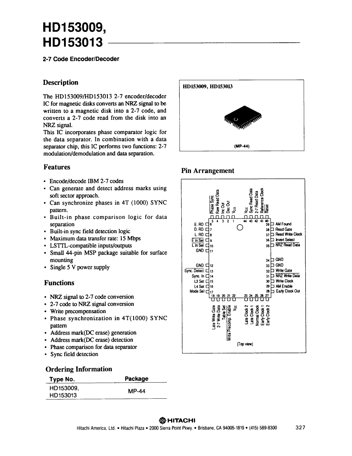 HIT HD153009 Datasheet