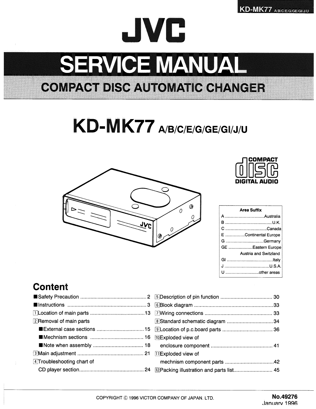 JVC KD-MK77A, KD-MK77B, KD-MK77C, KD-MK77E, KD-MK77G Service Manual