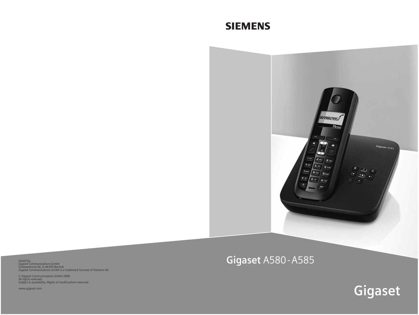 Siemens Gigaset A580, Gigaset A585 User Manual