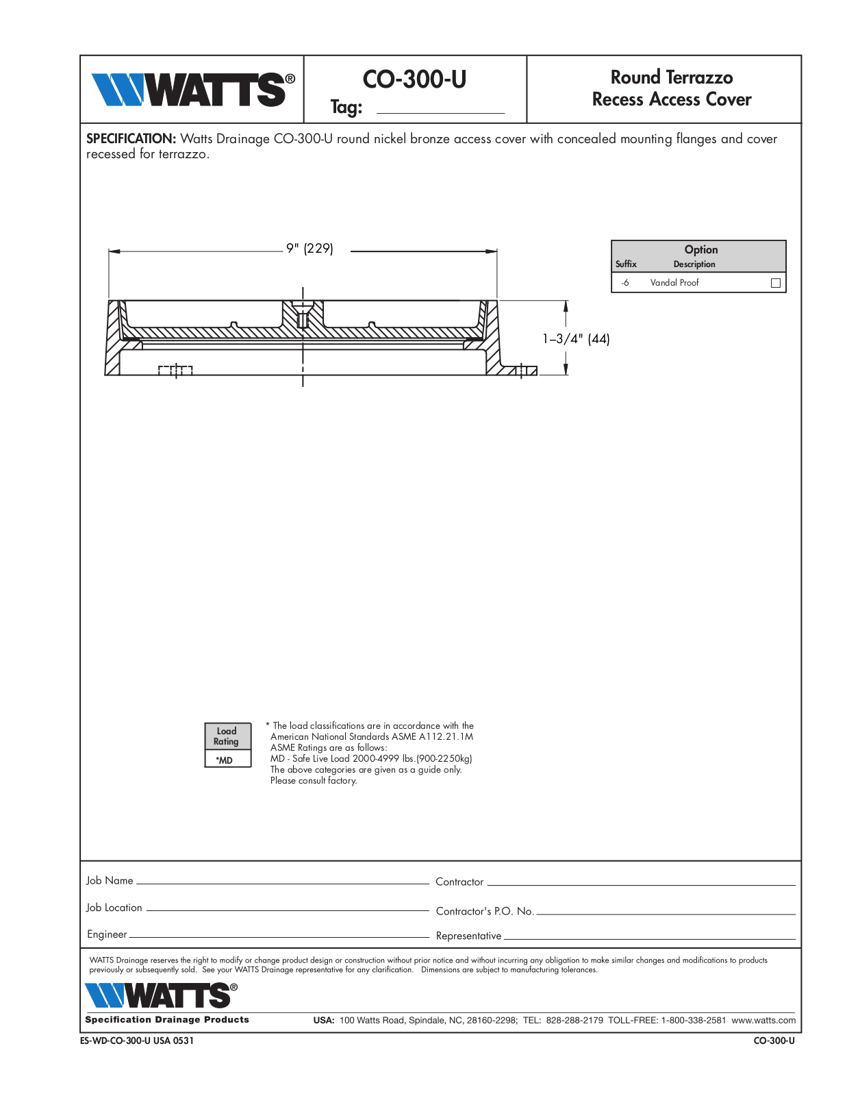 Watts CO-300-U User Manual