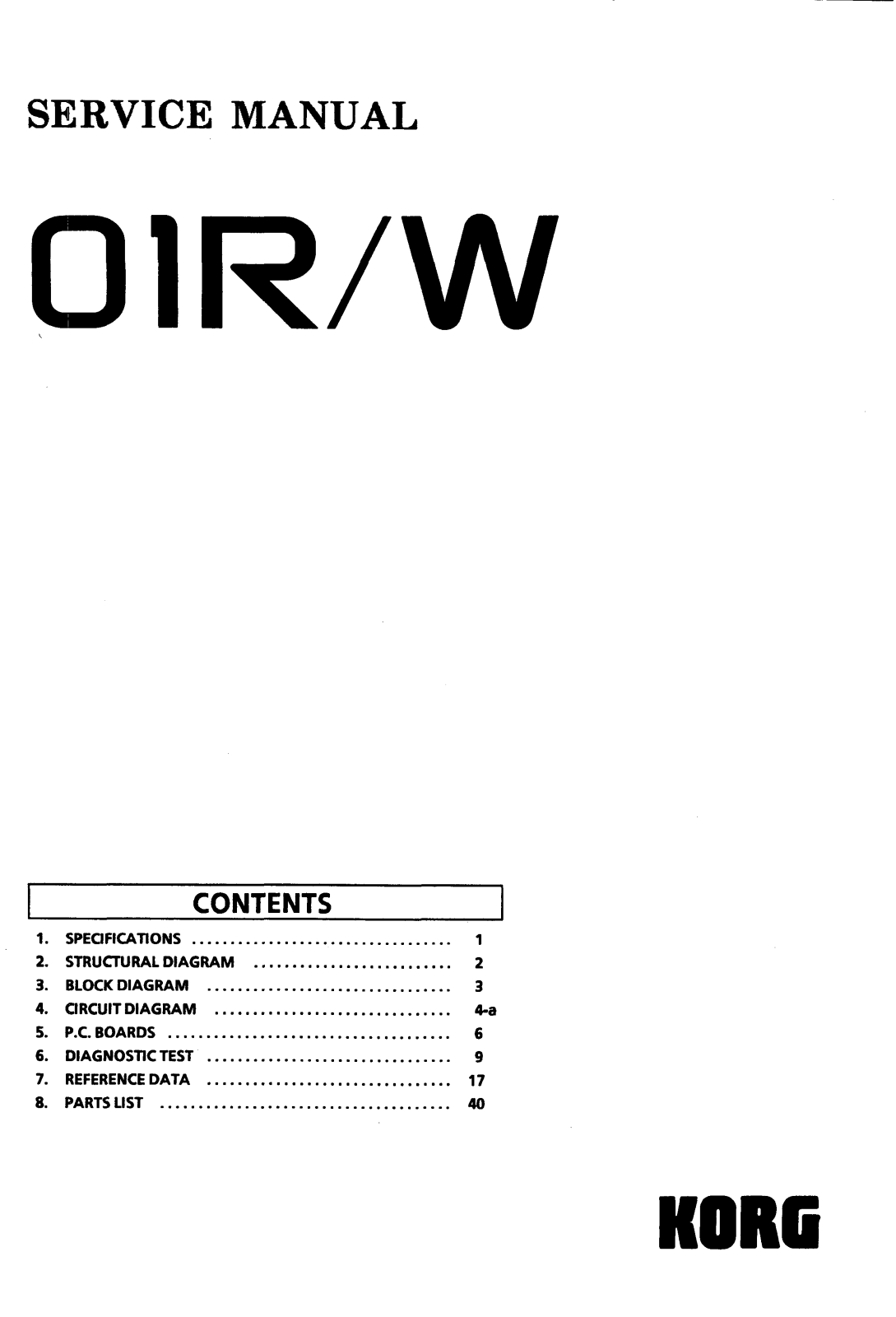 Korg 01R-W Service Manual