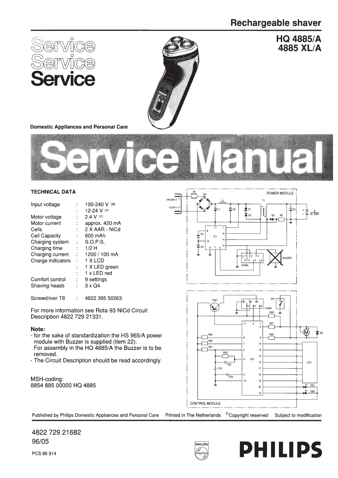 Philips HQ4885A Service Manual