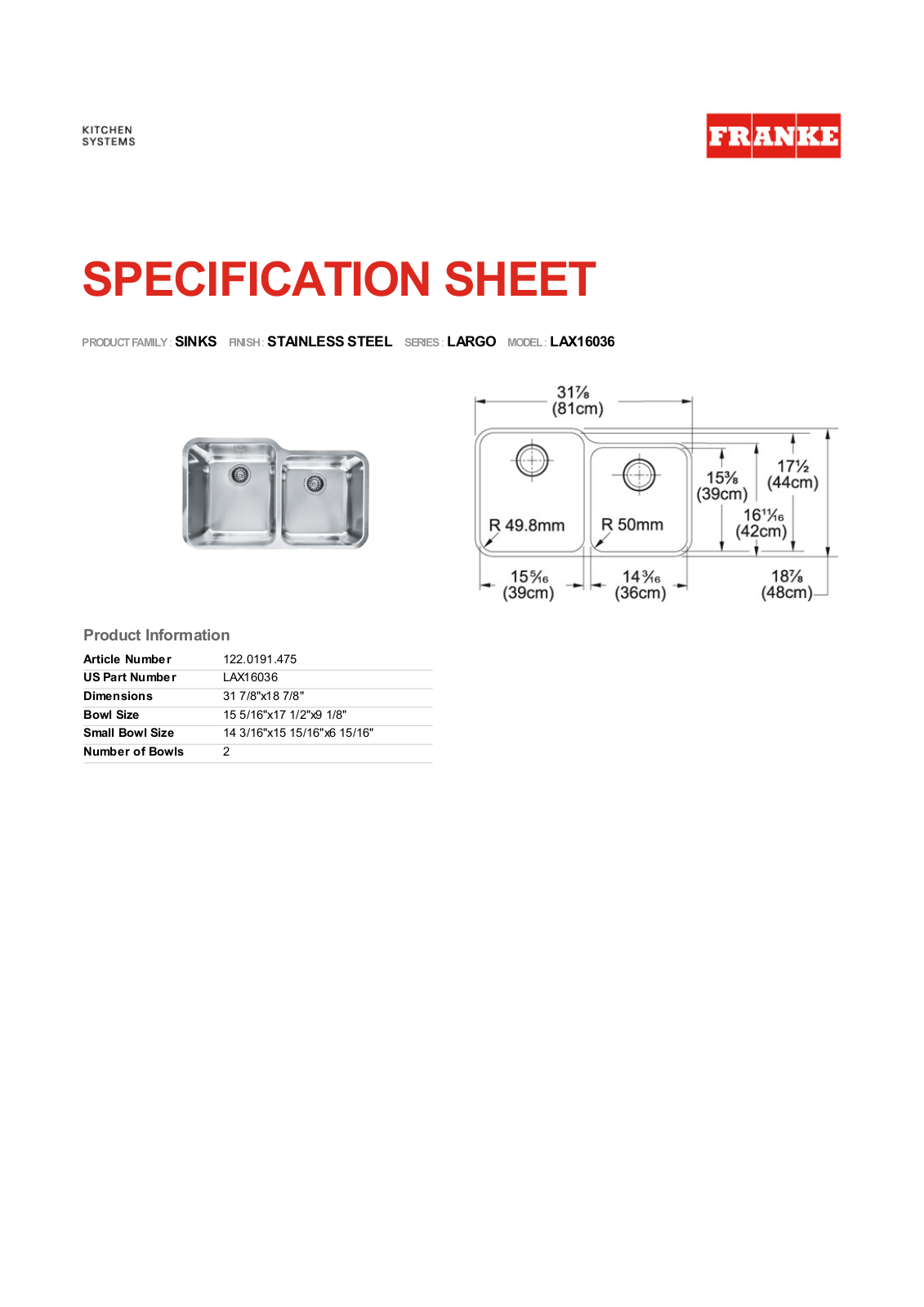 Franke Foodservice LAX16036 User Manual