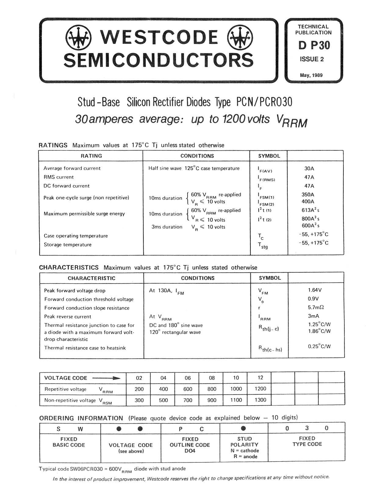 Datasheet DP30 Datasheet (Westcode Semiconductors) - ManualMachine.com
