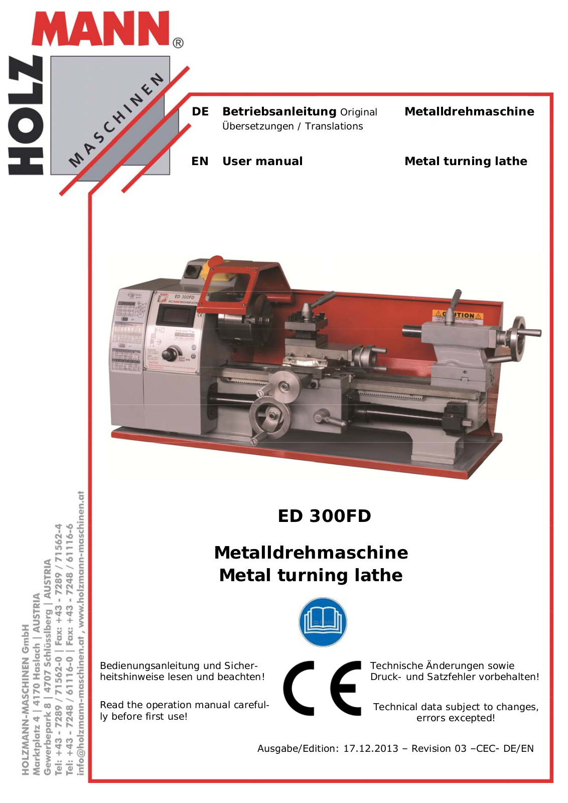 Holzmann-MASCHINEN ED 300FD operation manual