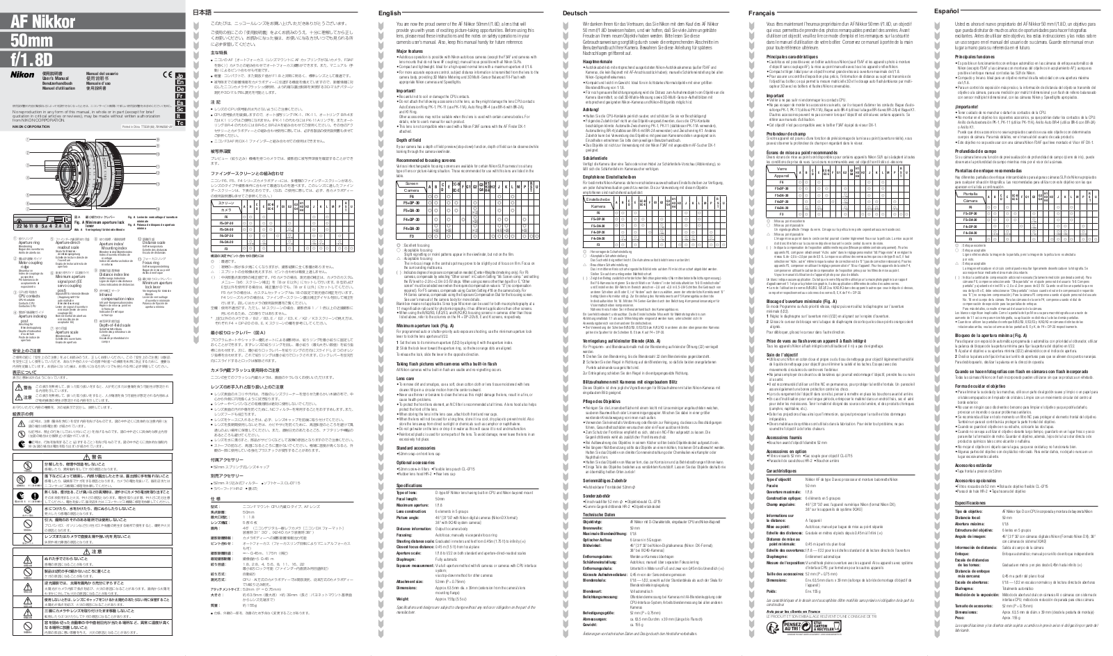 Nikon AF-D 50mm f/1.8 User manual