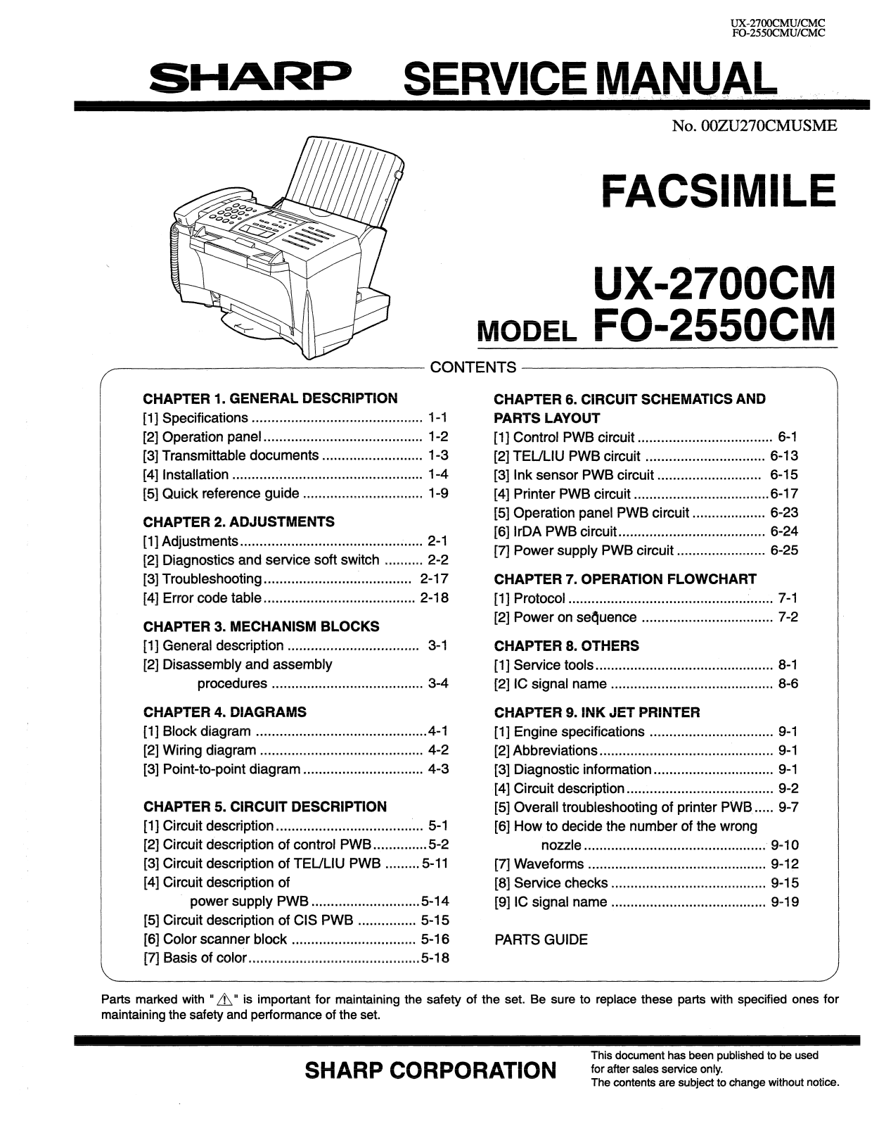 sharp UX2700, UX-2700CM, FO-2550CM Service Manual - ManualMachine.com