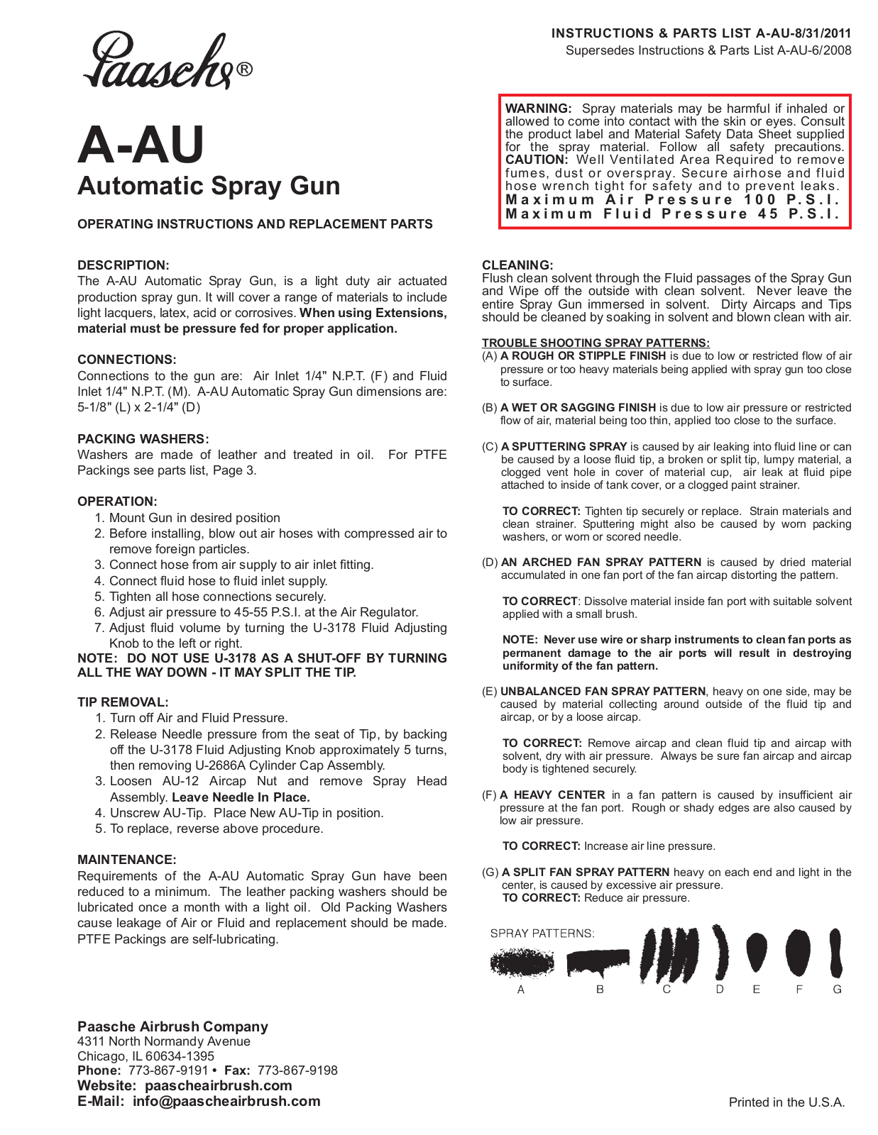 Paasche A-AU-PL User Manual