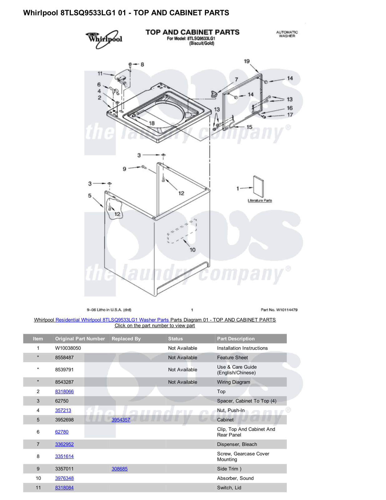 Whirlpool 8TLSQ9533LG1 Parts Diagram