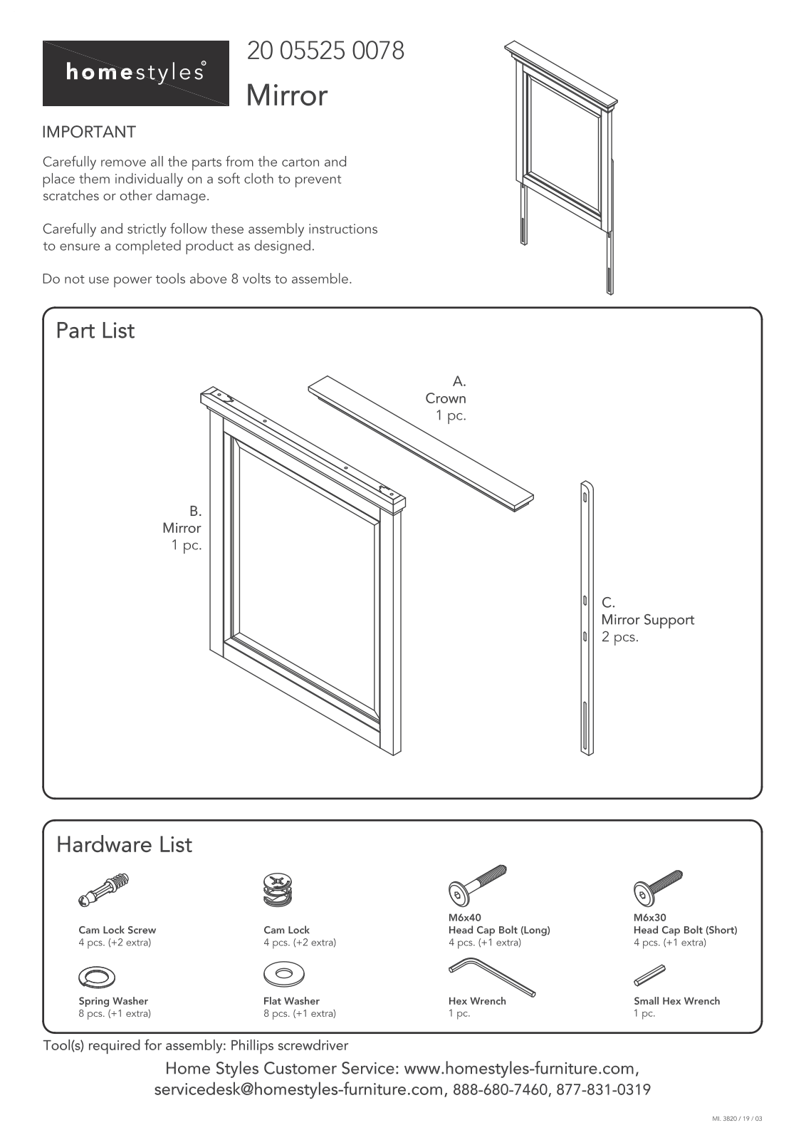 Homestyles 20 05525 0078 Assembly Instructions