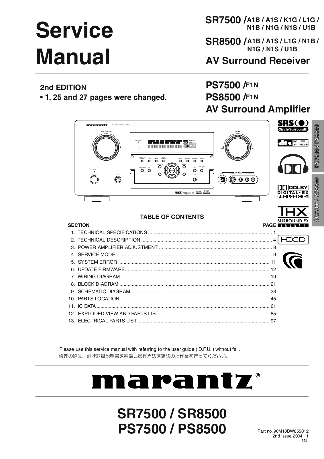 Marantz PS7500 Service Manual
