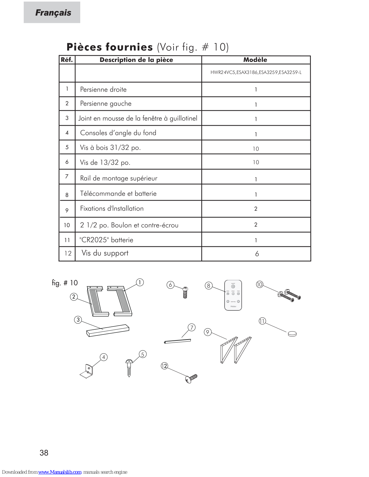 Haier HWR24VC3 HWR24VC5, ESA3259-L, ESA3155 - annexe 2, ESA3259, ESA3259-L - annexe 2 Mode D'emploi