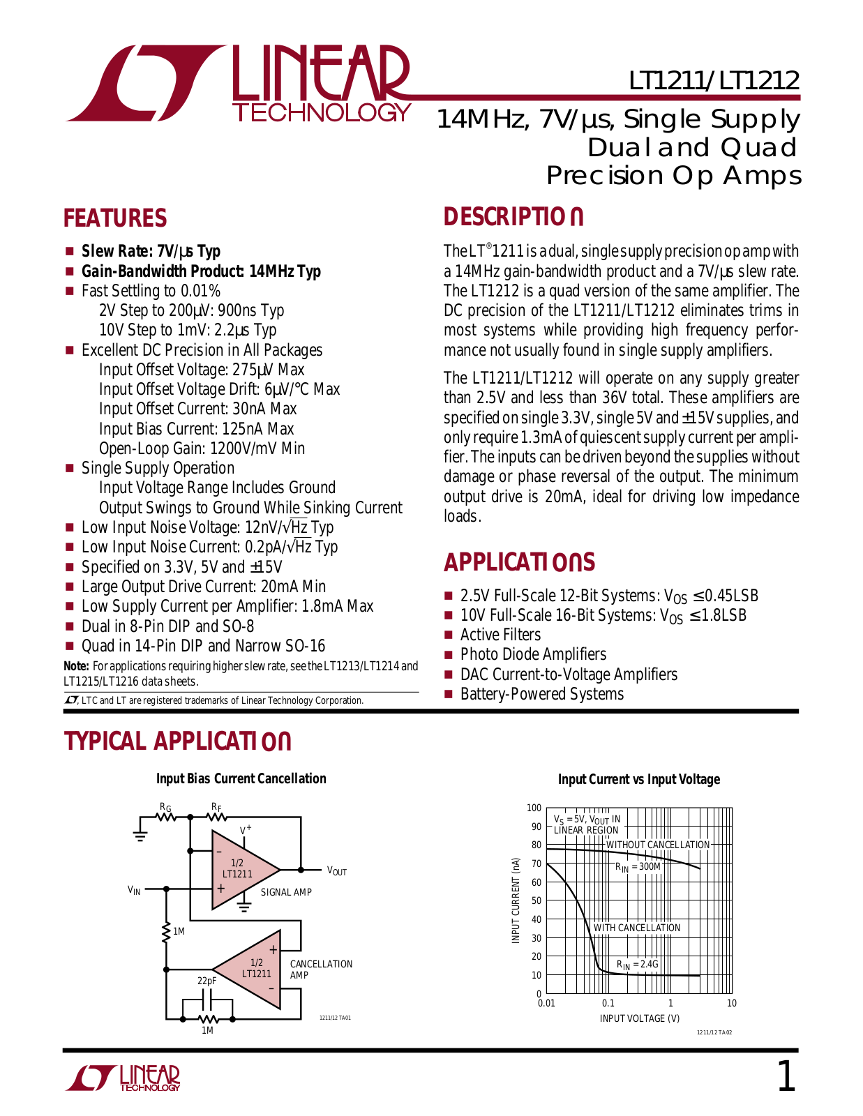 Linear Technology LT1212, LT1211 Datasheet