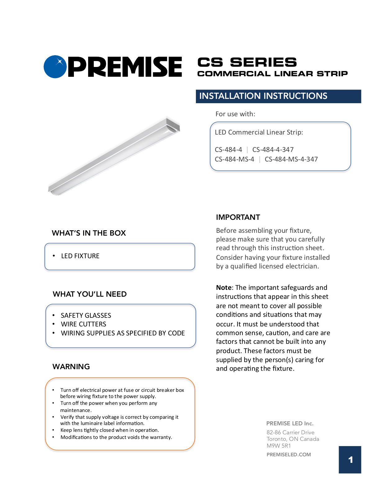 Premise CS Series, CS-484-4, CS-484-MS-4, CS-484-4-347, CS-484-MS-4-347 Installation Instructions Manual - ManualMachine.com