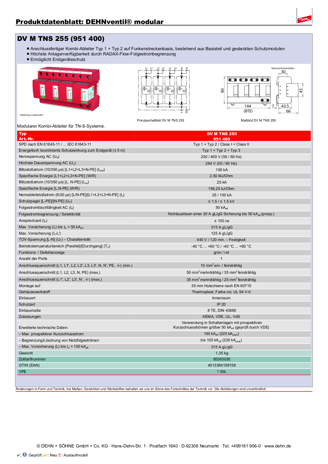 DEHN DV M TNS 255 Datasheet - ManualMachine.com