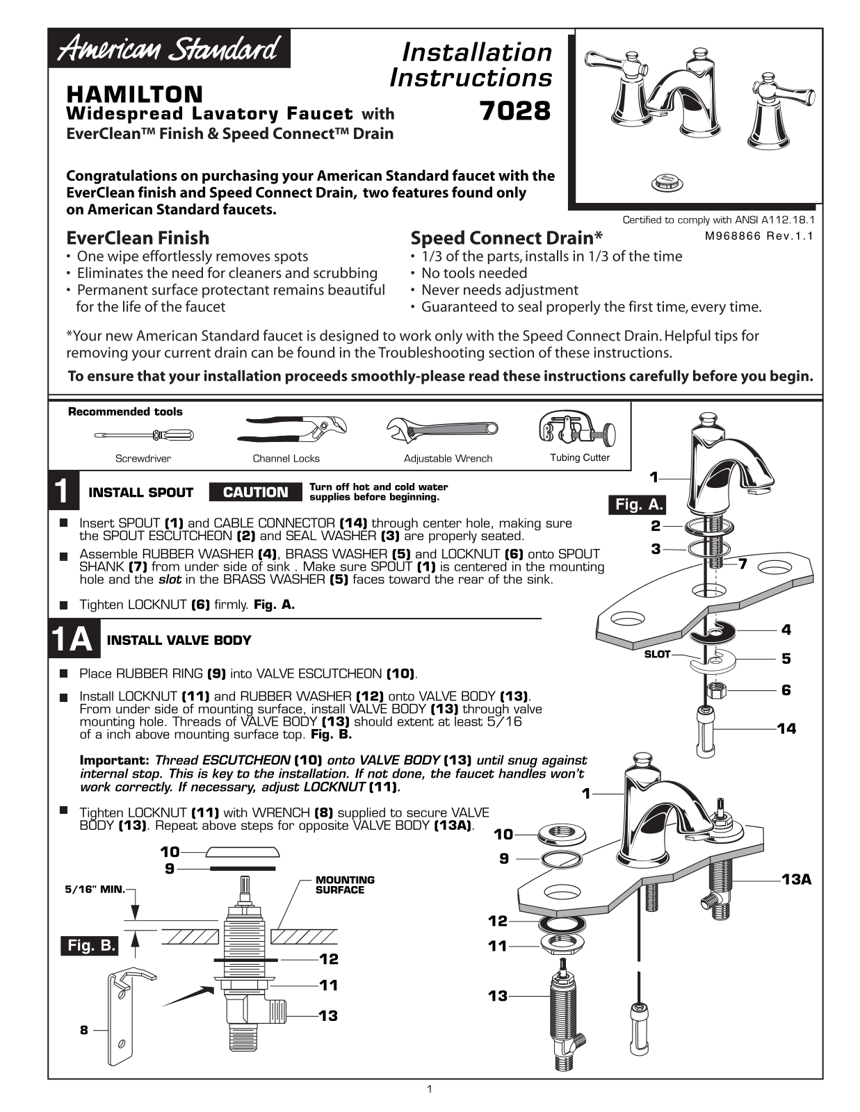 American Standard Hamilton 7028 User Manual