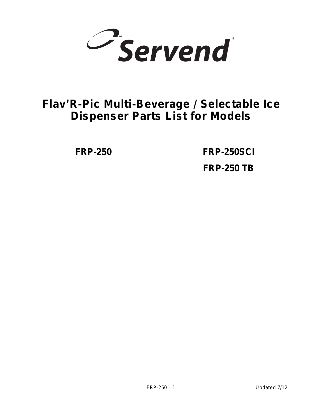 Servend FRP-250 TB Parts List