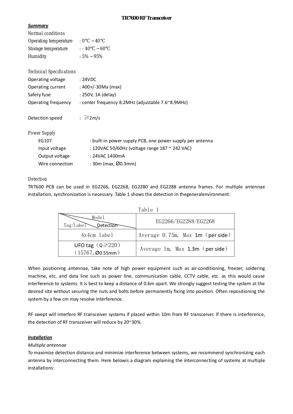 Ronghua Electronic EGUARD7600 Users Manual