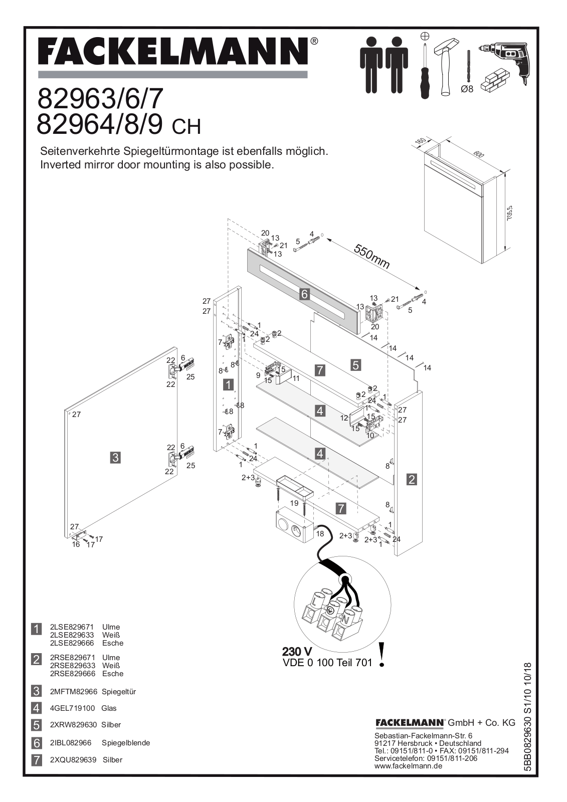 Fackelmann 82963, 82964 CH, 82968 CH, 82966, 82967 Instructions For Mounting And Use