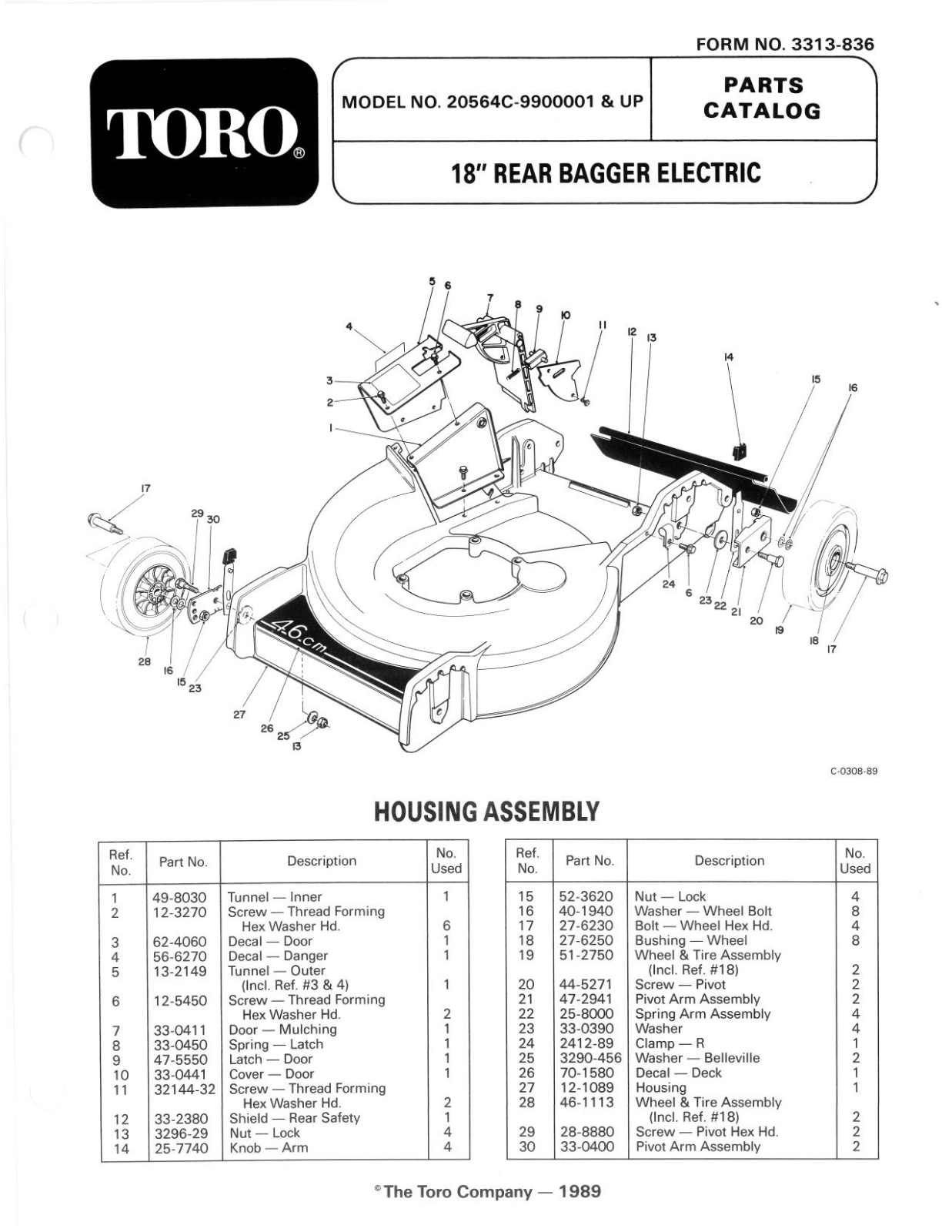 Toro 20564C Parts Catalogue