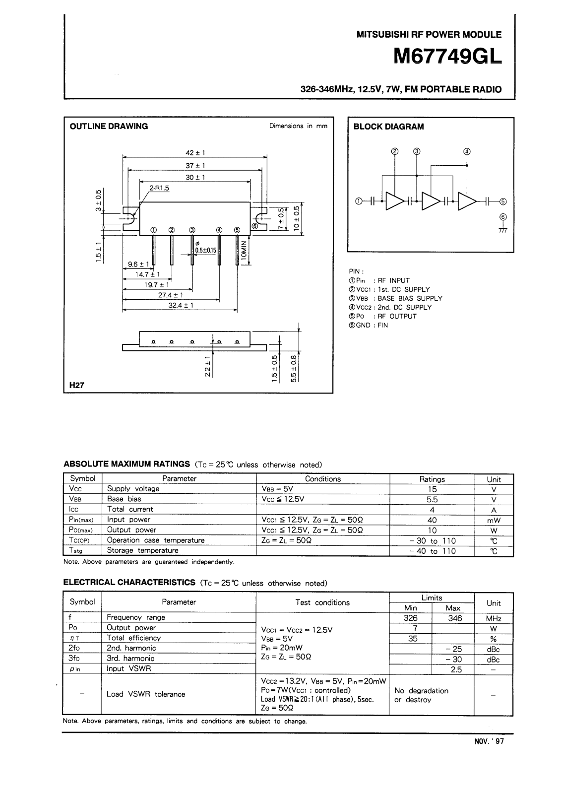 Mitsubishi M67749GL Datasheet