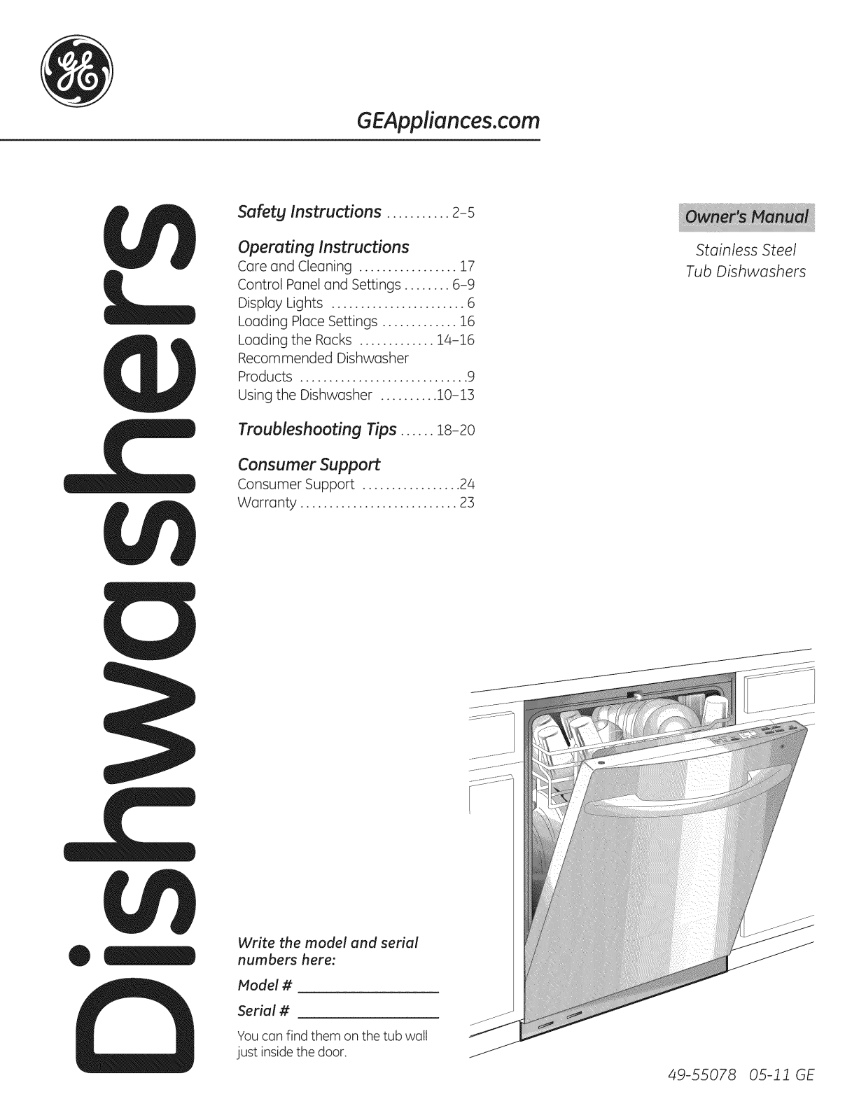 GE PDWT585V50SS, PDWT585V00SS, PDWT580V50SS, PDWT580V00SS, PDWT505V50BB Owner’s Manual