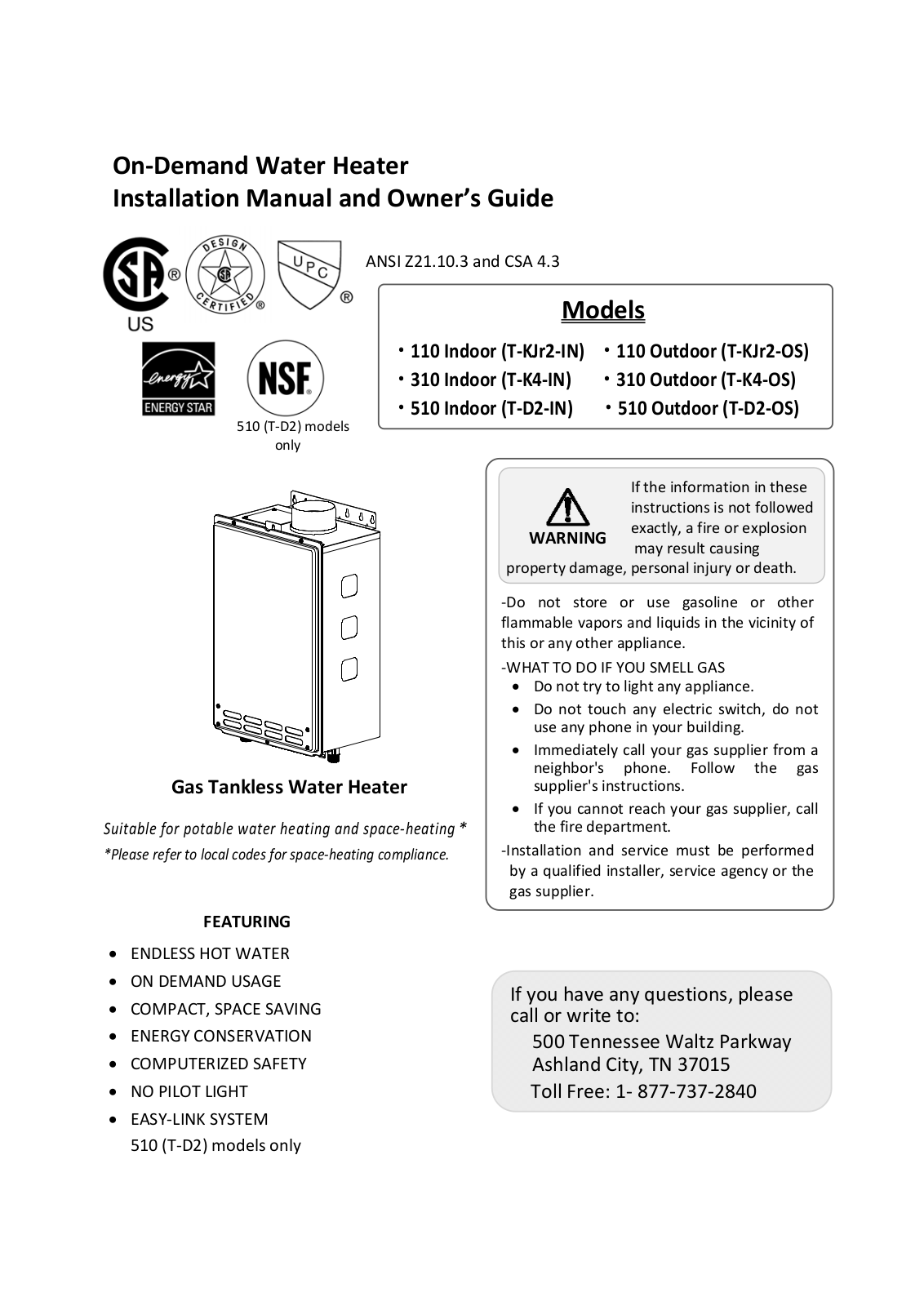 A.O. Smith ATI-110-N, ATI-110-P, ATI-310-N, ATI-310-P, ATI-510-N Technical Documents