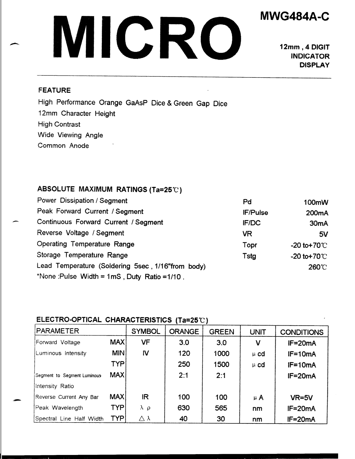 MICRO MWG484A-C Datasheet