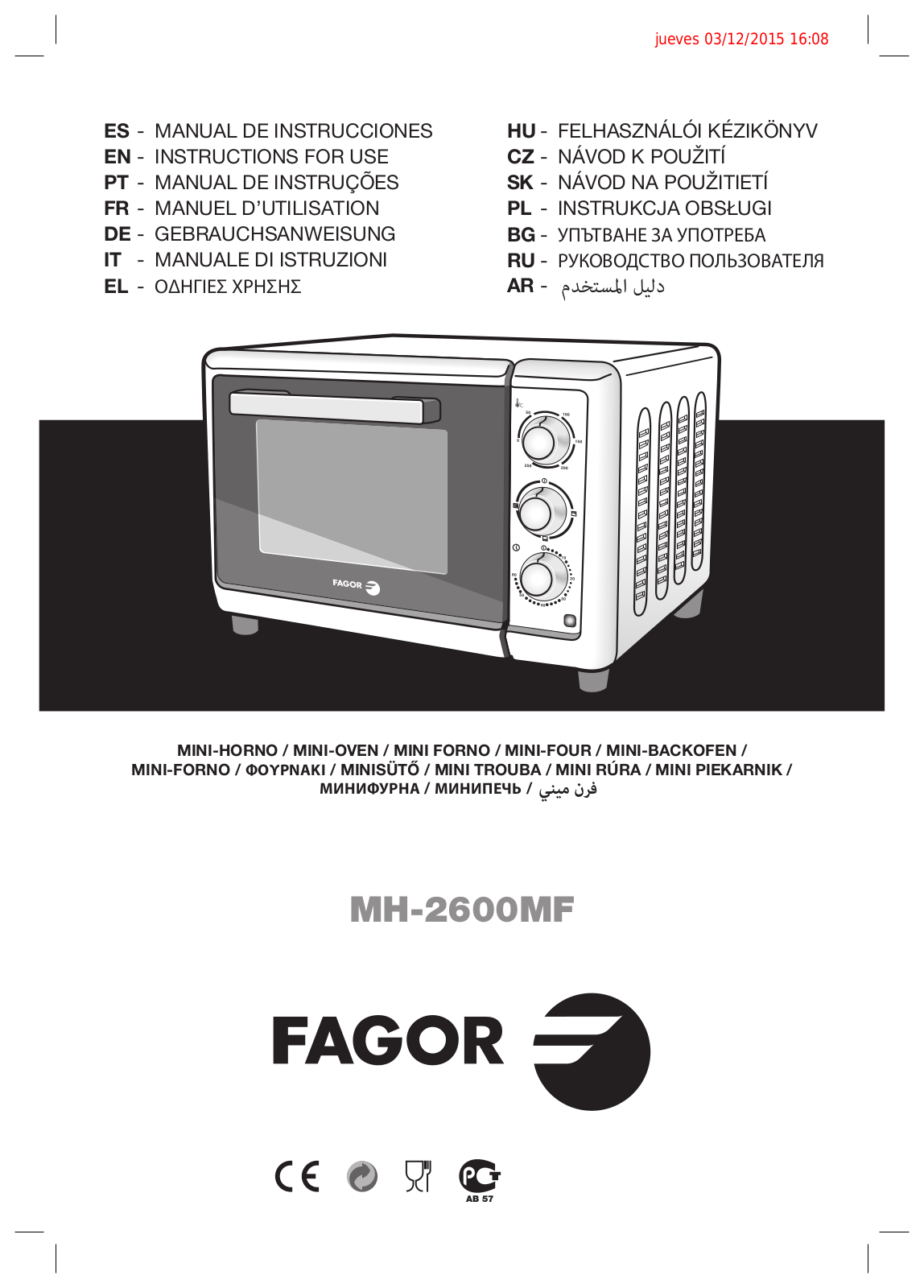 Fagor MH-2600MF Operating Instructions