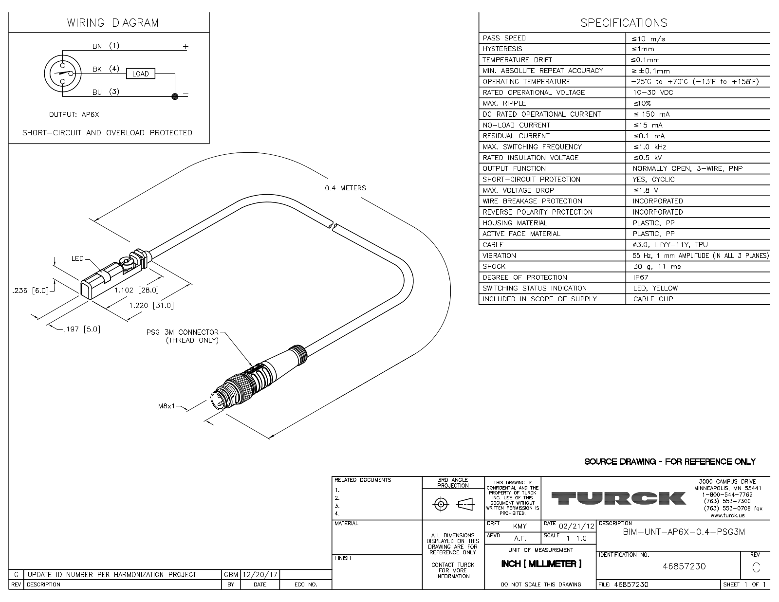 Turck BIM-UNT-AP6X-0.4-PSG3M Data Sheet