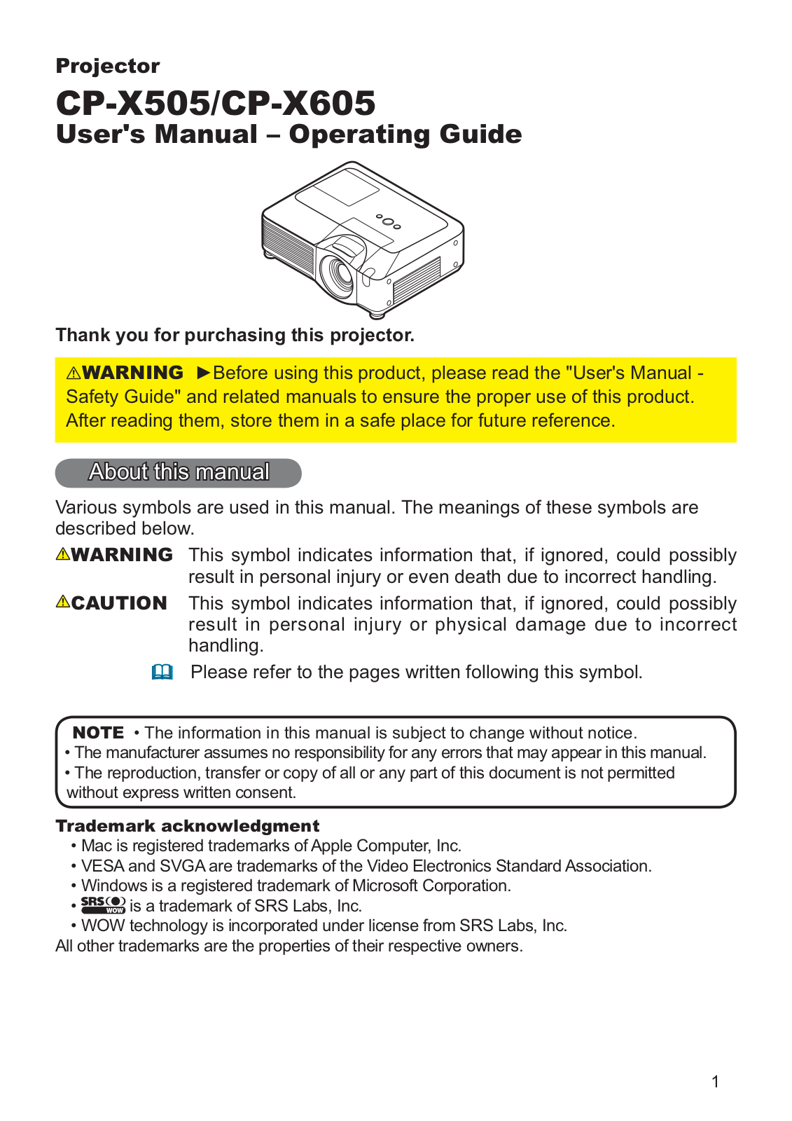 SRS Labs CP-X505, CP-X605 User Manual