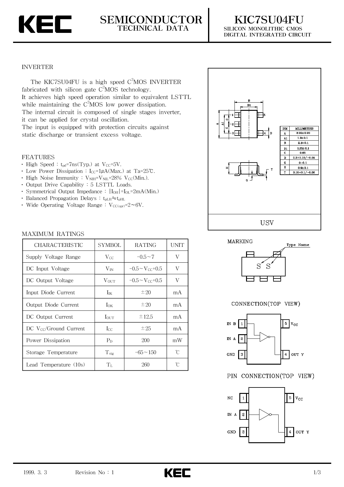 KEC KIC7SU04FU Datasheet