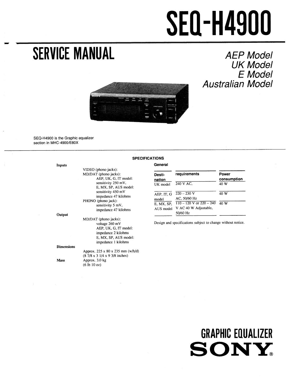 Sony SEQH-4900 Service manual