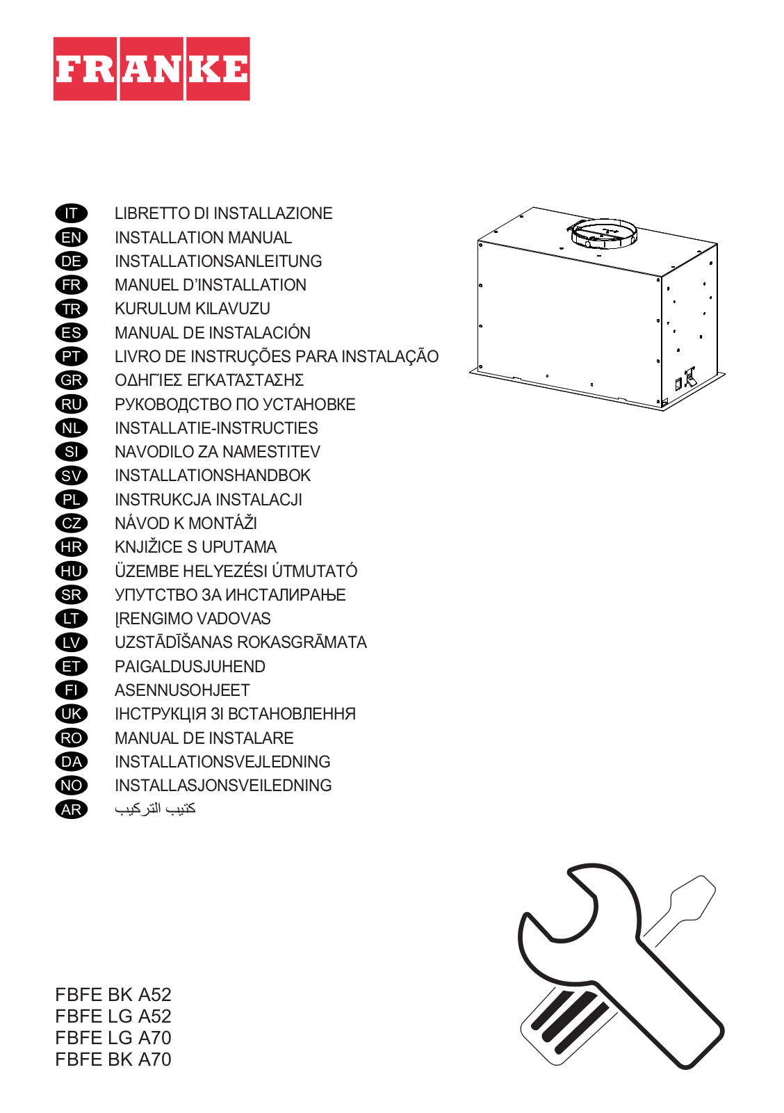 Franke FBFE BK A52, FBFE LG A52, FBFE LG A70, FBFE BK A70 Installation/Assembly Instructions - ManualMachine.com