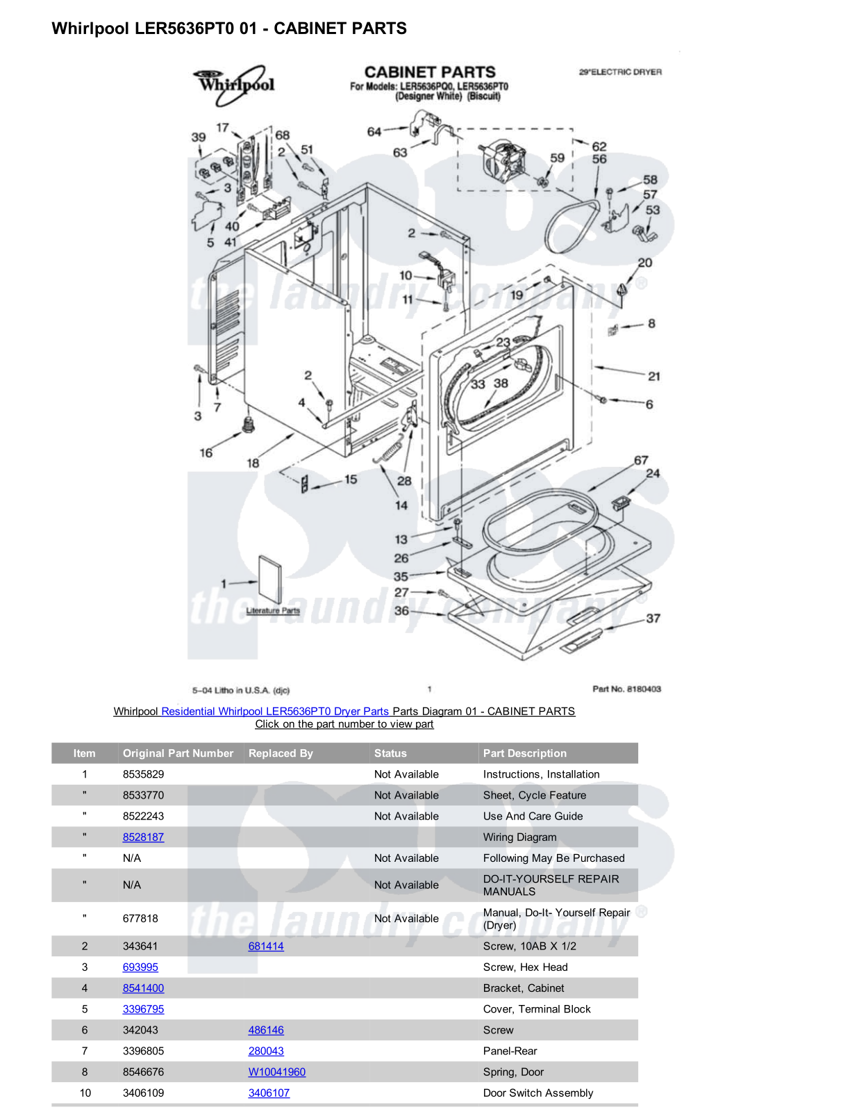 Whirlpool LER5636PT0 Parts Diagram