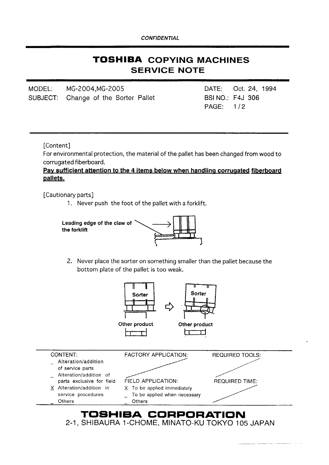 Toshiba f4j306 Service Note