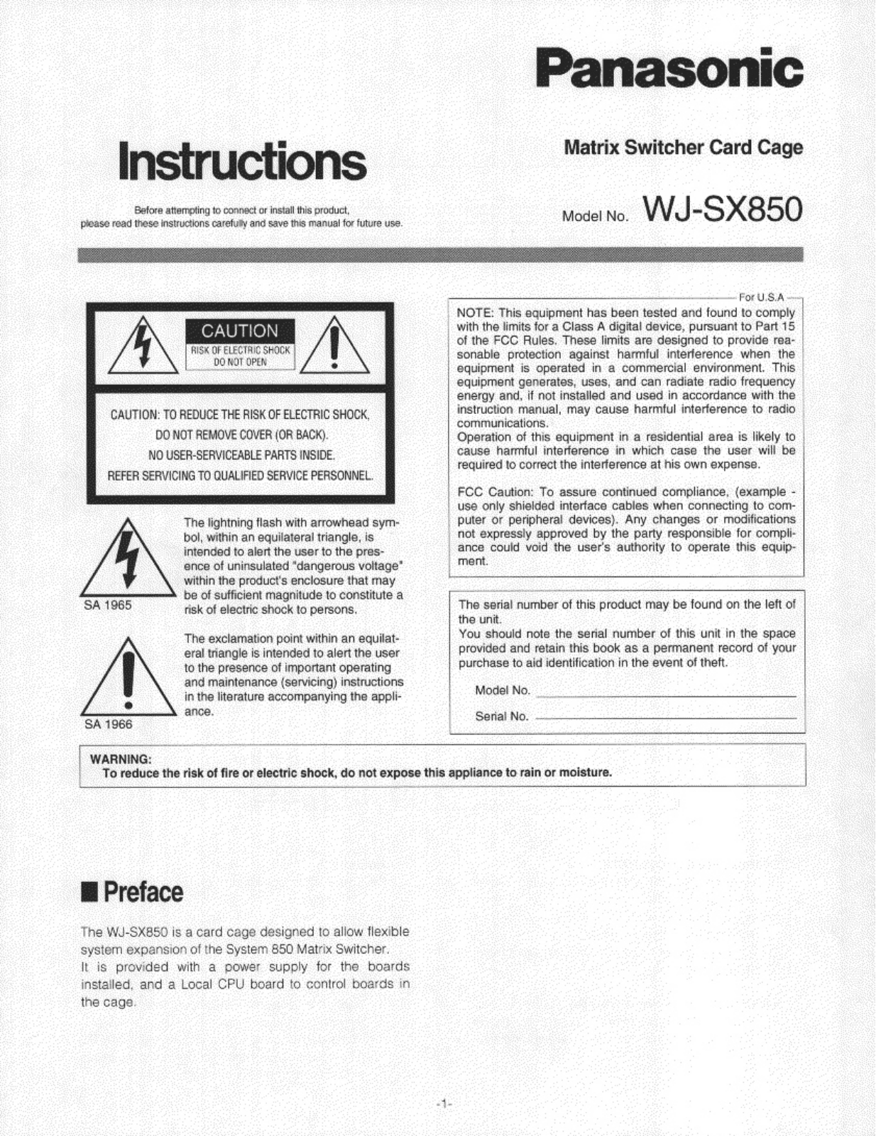 Panasonic wjx-S850 Operation Manual