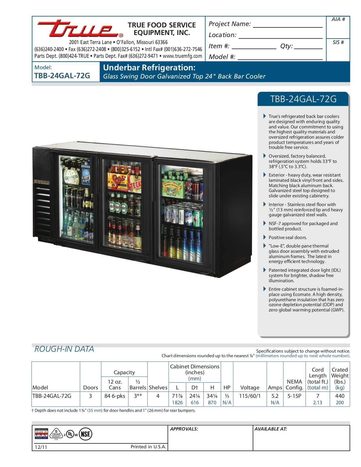 True TBB-24GAL-72G User Manual